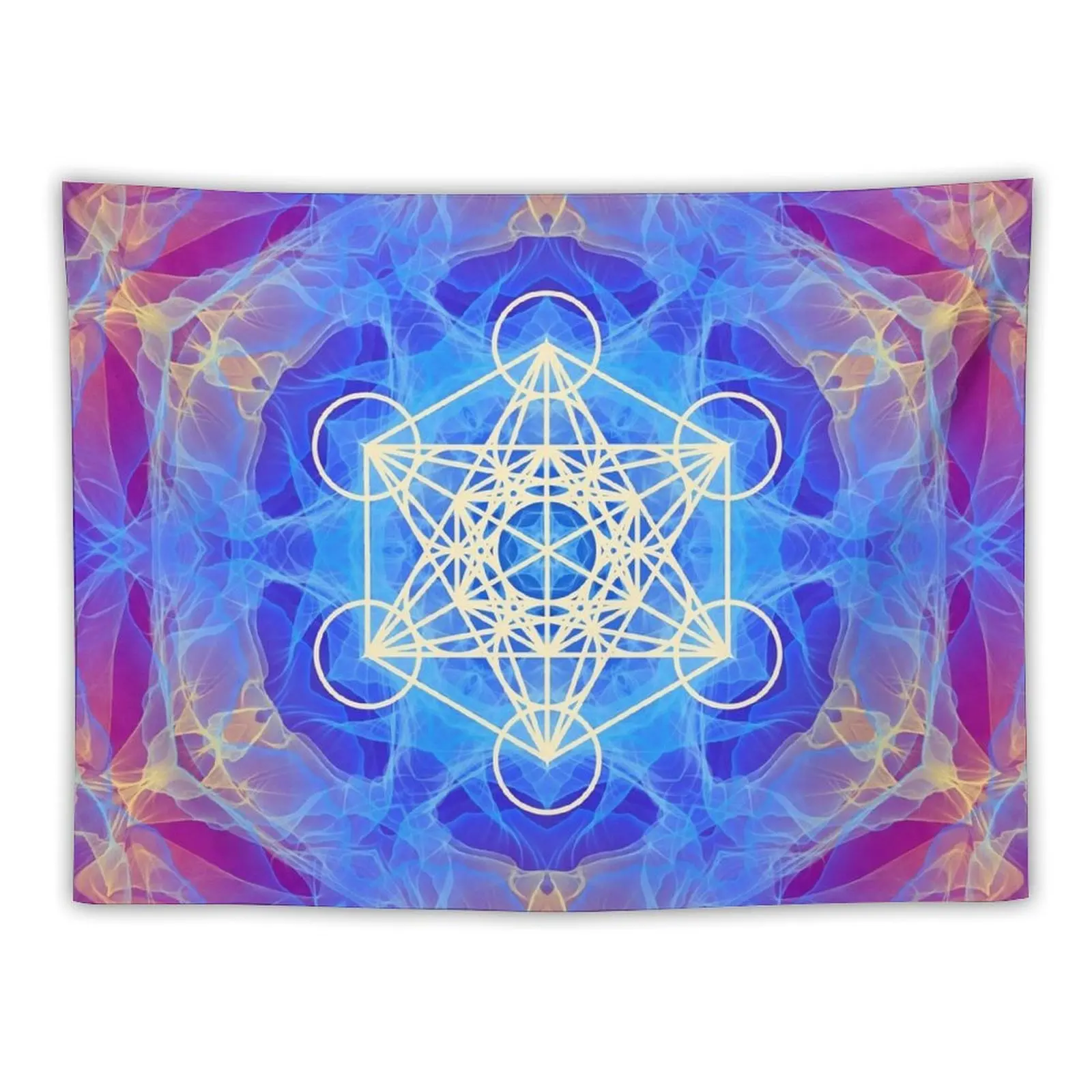 

Blue Red Yellow Flame Metatron Cube Mandala Tapestry Home Decoration Accessories Room Design Tapestry