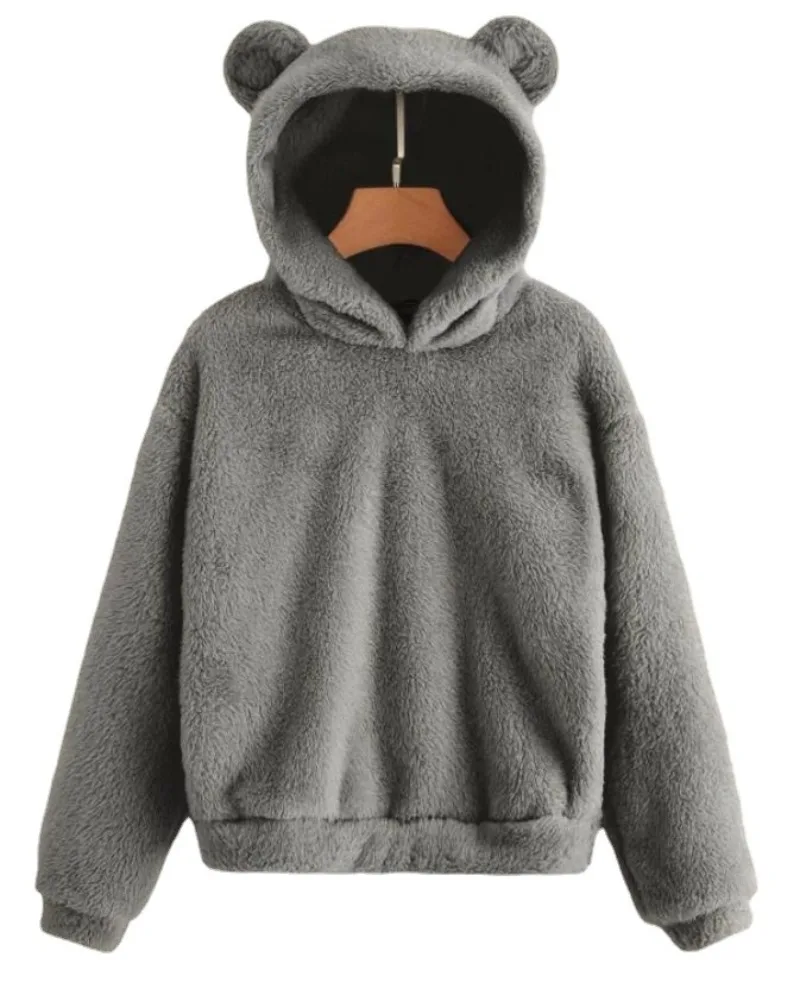 Fleece Warm Sweatshirts Women Solid Cute Bear Ear Hoodies Long Sleeve Fleece Warm Sweatshirt Korean Fashion Streetwear Hoodie