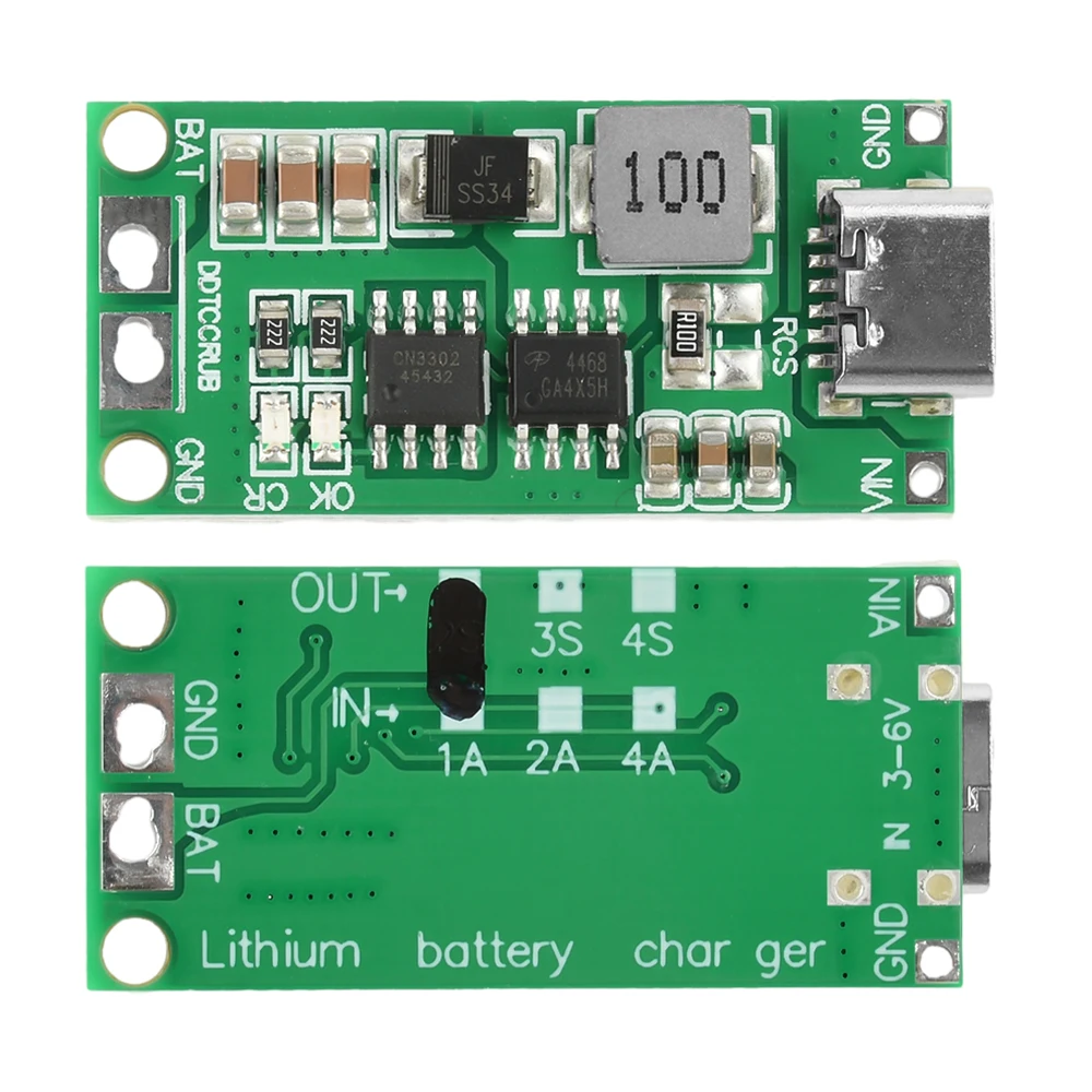 

2S/3S/4S 1A 2A 4A Type-C To 8.4V 12.6V 16.8V Step-Up Boost LiPo Polymer Li-ion Charger DC 3-6V 18650 Lithium Battery