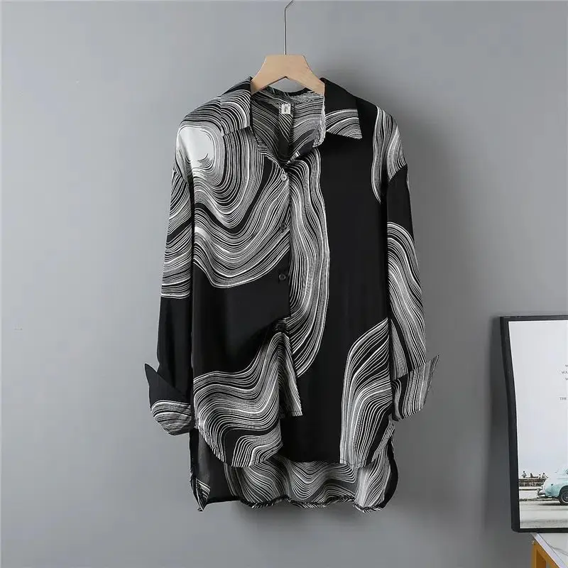 2023 Spring and Autumn Fashion Trend Loose Relaxed Leisure Slimming Ink Halo Dyed Unique Design Sense for Minority Men\'s Shirt