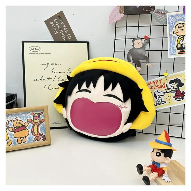 Borsa a tracolla Anime One Piece Rufy Peluche Zaino a bocca grande Zaino per coppie Zaino trasparente Itabag Borsa antidolore per cartoni animati Regalo di compleanno