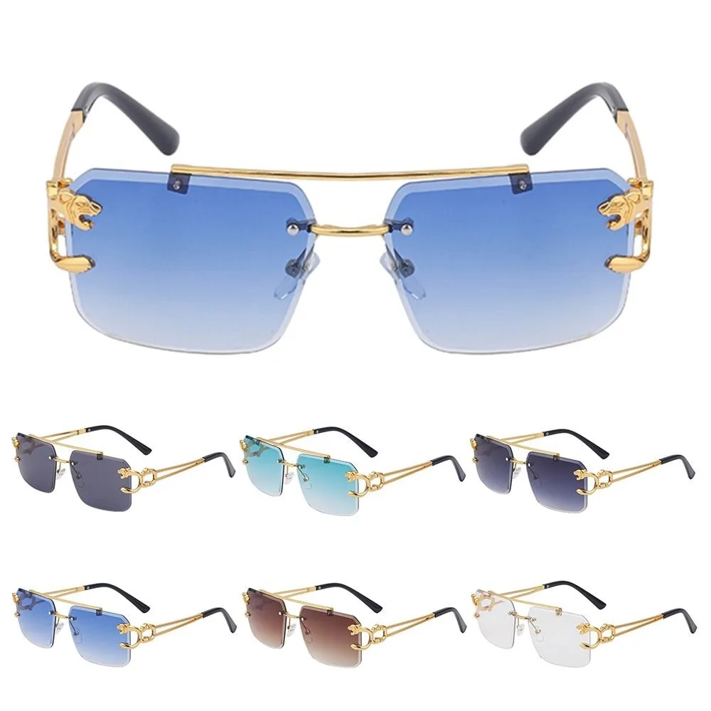 Fashion Rimless Square Double Bridge Sun Glasses Vintage Women Men Sunglasses UV400