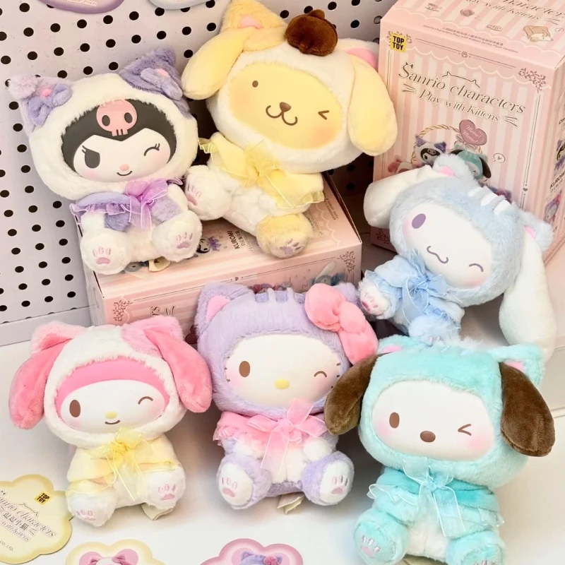 

Семейная игра Sanrio с котятами, виниловая плюшевая слепая коробка, аниме, периферийные устройства, мультяшная милая кукла, кулон, украшение, загадочный подарок
