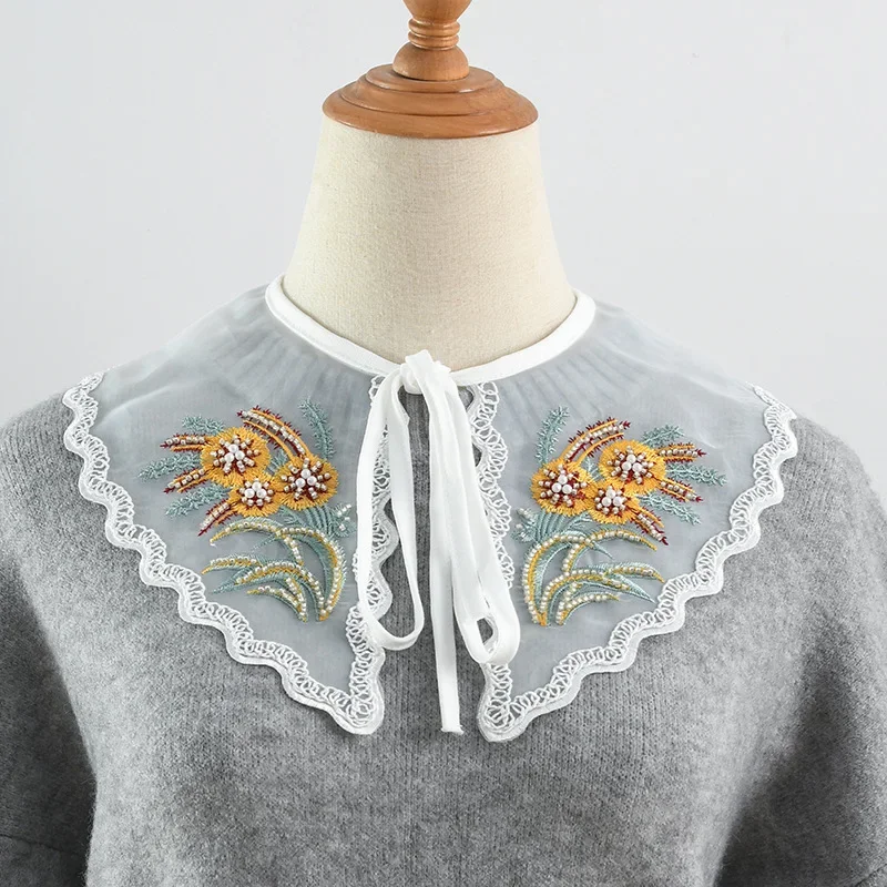 

Милый шарф с искусственным воротником с цветочным принтом для женской рубашки, шаль на плечо, тонкая рубашка со съемным воротником, шаль