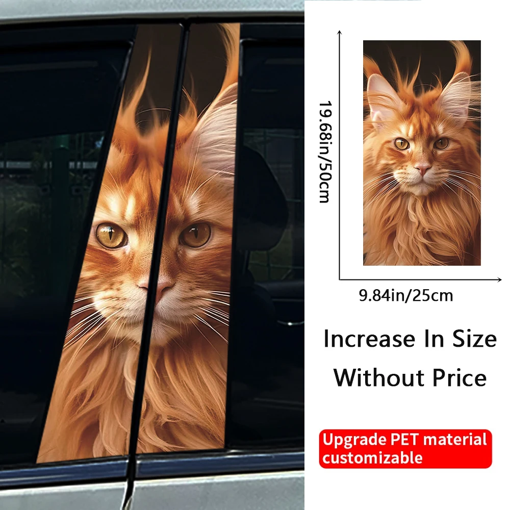 Cool Maine Coon Cat Car Stickers Auto B Pillar Waterproof Halloween Decoration DIY Car Doors Pillar Sunscreen PET Decals