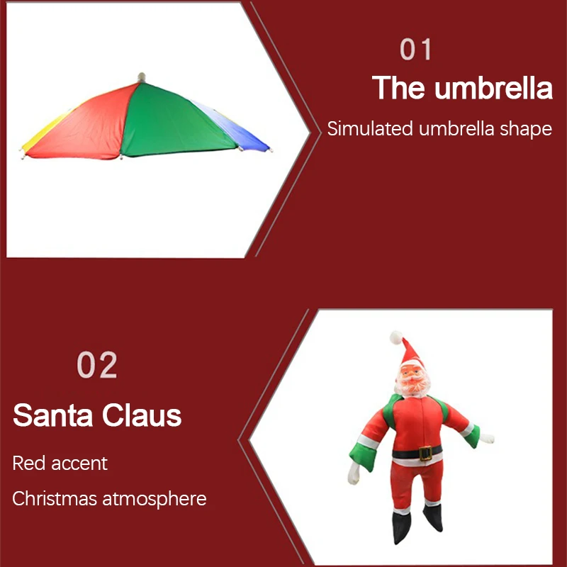 Parachute Lighting Fixture Santa Claus Hanging Deco Leather Wire Lamp Christmas Holiday Party Eaves Courtyard LED Light String