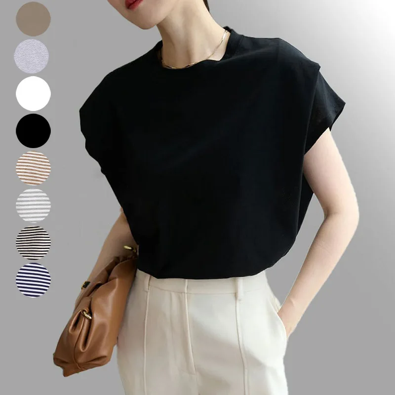 

Новая женская футболка в корейском стиле, высококачественная летняя хлопковая однотонная свободная повседневная рубашка с коротким рукавом «летучая мышь»