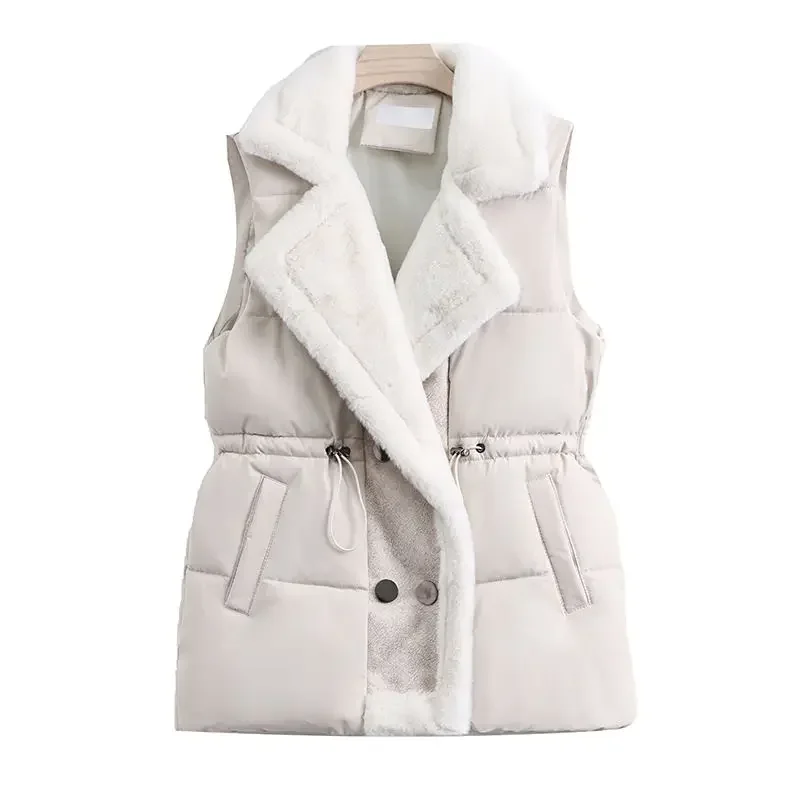 

Autumn And Winter Snow Outwear Waistcoat Women Drawstring Slim Clothing Jacket Sleeveless Spliced Fur Fashion Warm Vest Coat