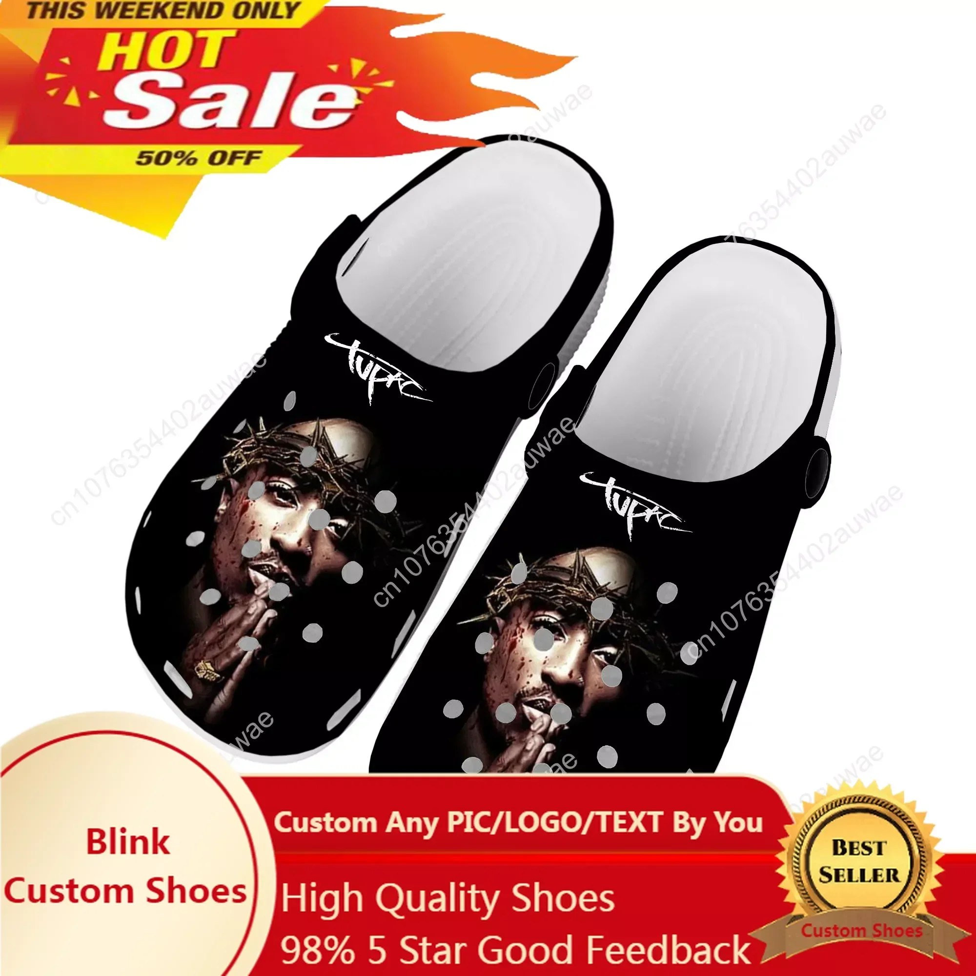 

Tupac Rapper 2Pac Home Clog Mens Women Youth Boy Girl Sandals Shoes Garden Custom Made Breathable Shoe Beach Hole Slippers White