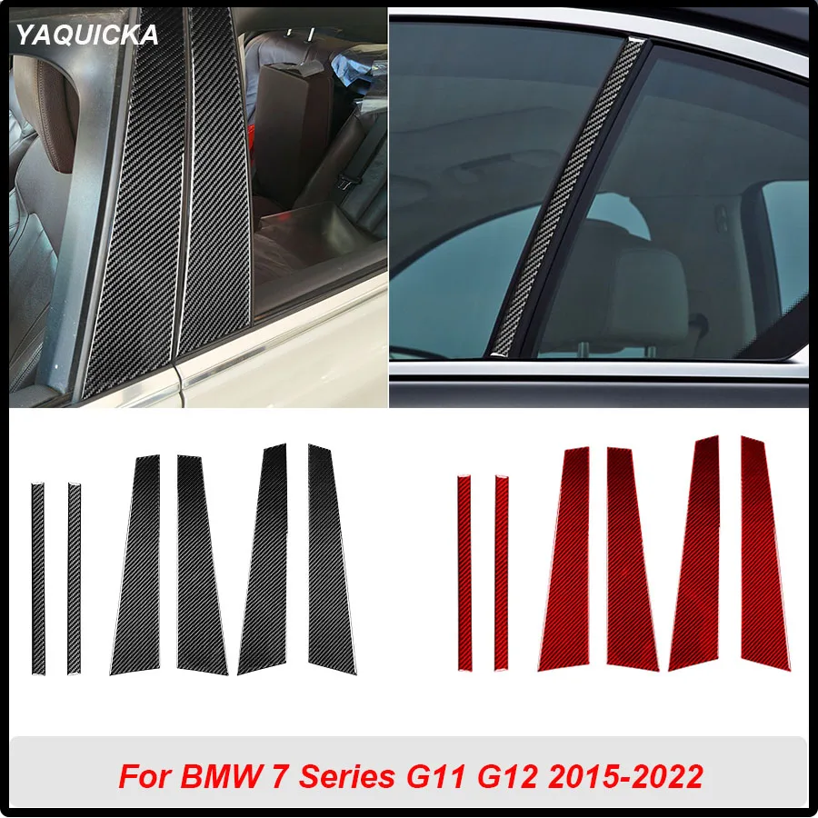 Car Window B Pillar Cover Real Carbon Fiber Stickers For BMW 7 Series G11 G12 2015-2022 Exterior Accessories 6pcs