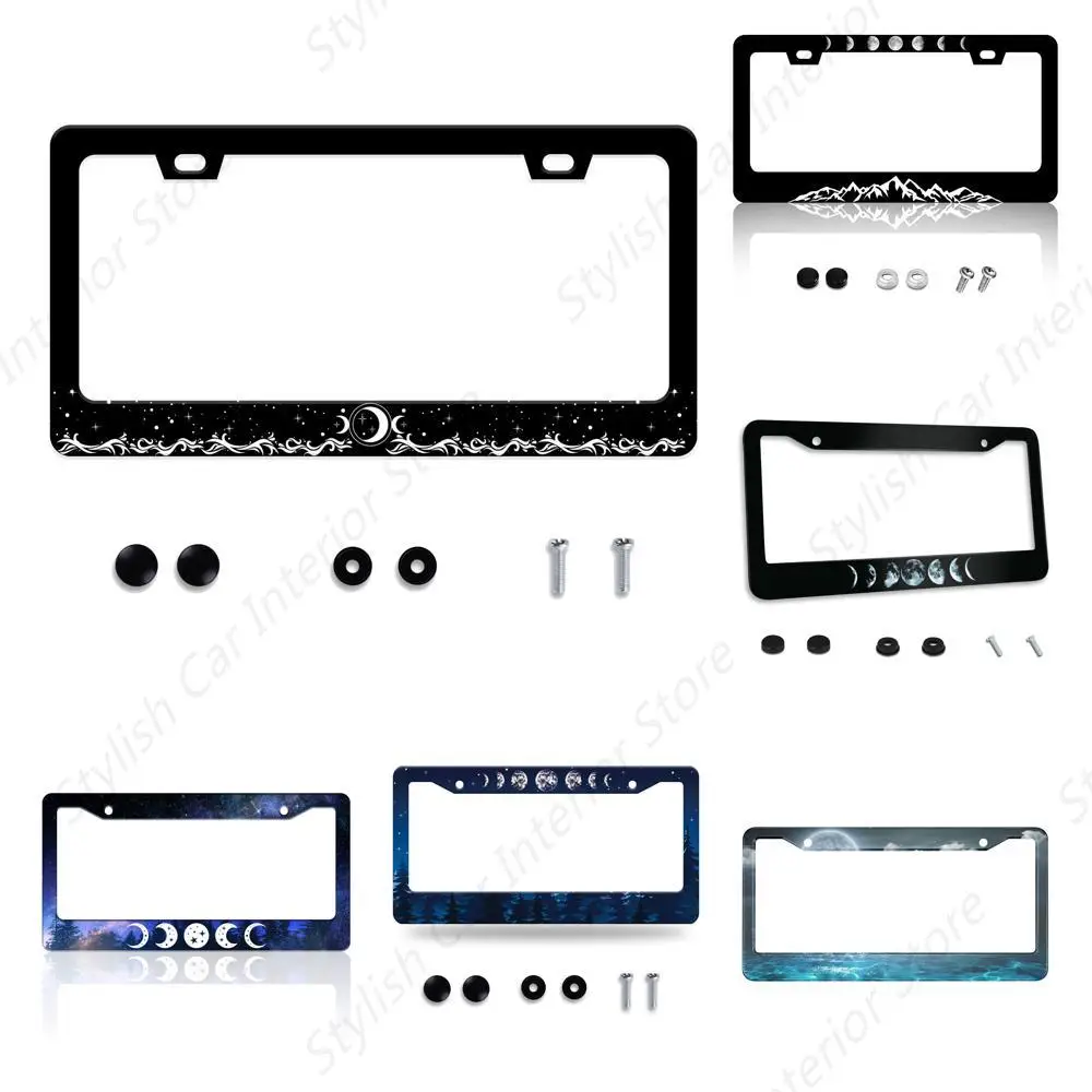 

Рамка номерного знака Moon Ocean Waves Рамка номерного знака из нержавеющей стали Украшение автозапчастей с винтами Держатель номерного знака