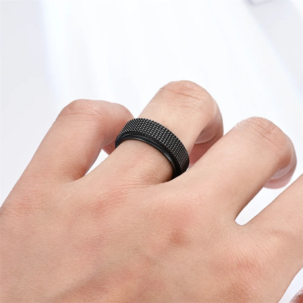 Anti-Stress Rotating Mesh Chain Men\'S Finger Ring Anxiety Relief Spinning Metal Spinner Fidget Ring Trendy Jewelry Anillos