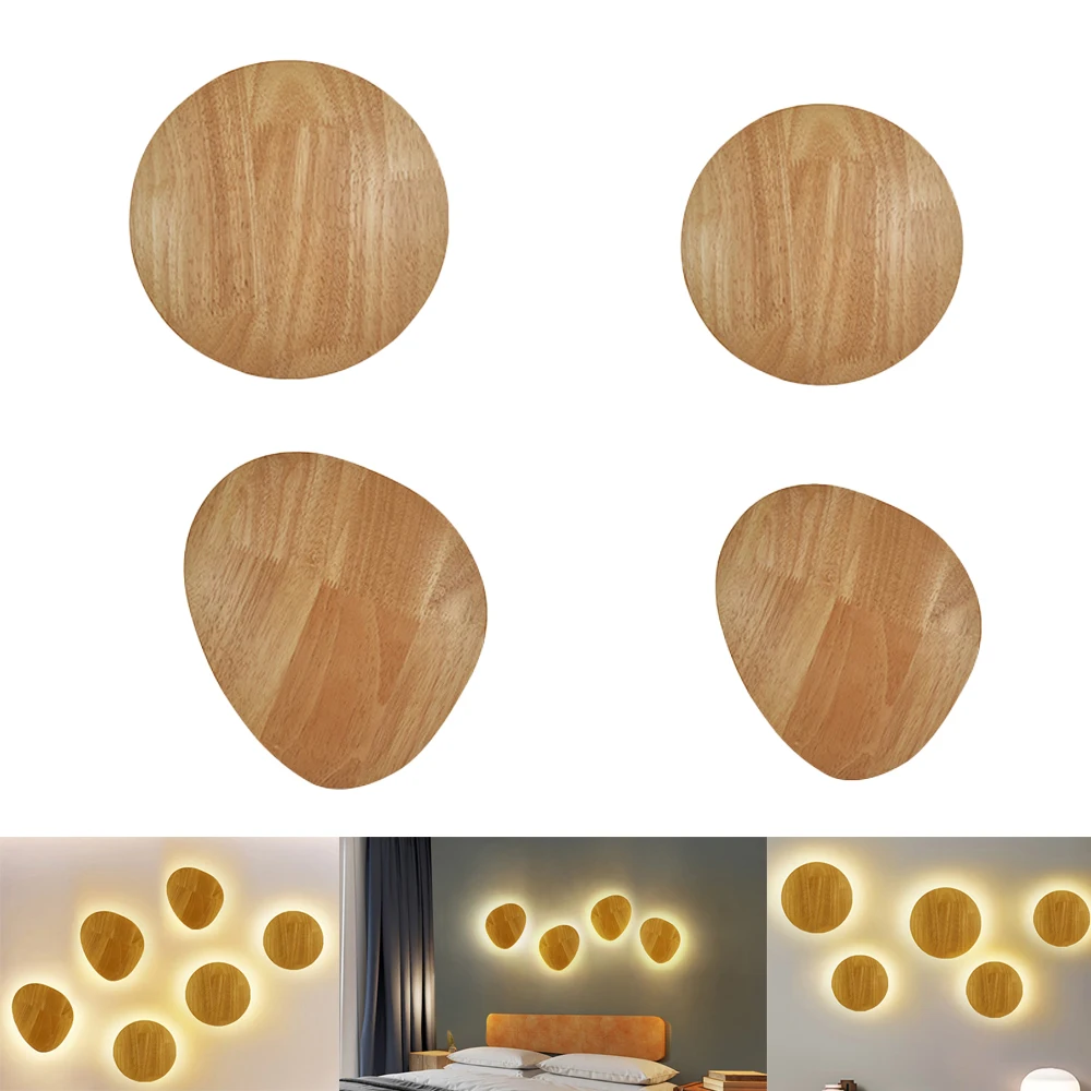 

Bedroom Bedside LED Wooden Wall Lamp Northern Europe Originality round oval shape with light source lamp Bedside stair Light