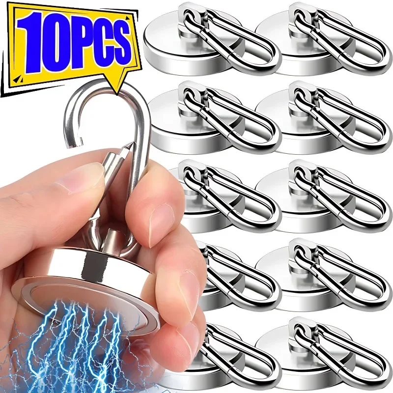 1-10PCS Strong Magnetic Hook 360°Rotating Heavy Duty Carabiner Magnet Ring Keychain Hook Home Kitchen Bathroom Hanging Hangers