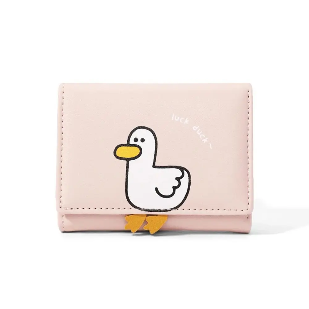 Casual PU Leather Kawaii Women Wallet Luck Duck Hasp Short Fold Wallets Creative Cartoon Trifold Coin Purse Female