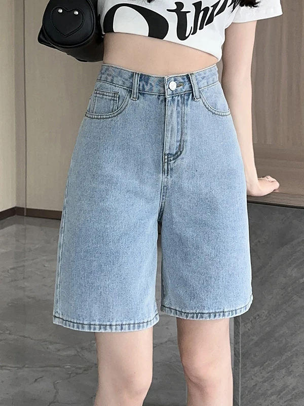 

American Retro Loose Wide Leg 5-Point Denim Shorts Women's Summer New Design High Waist Mid-Thigh Five-Point Pants