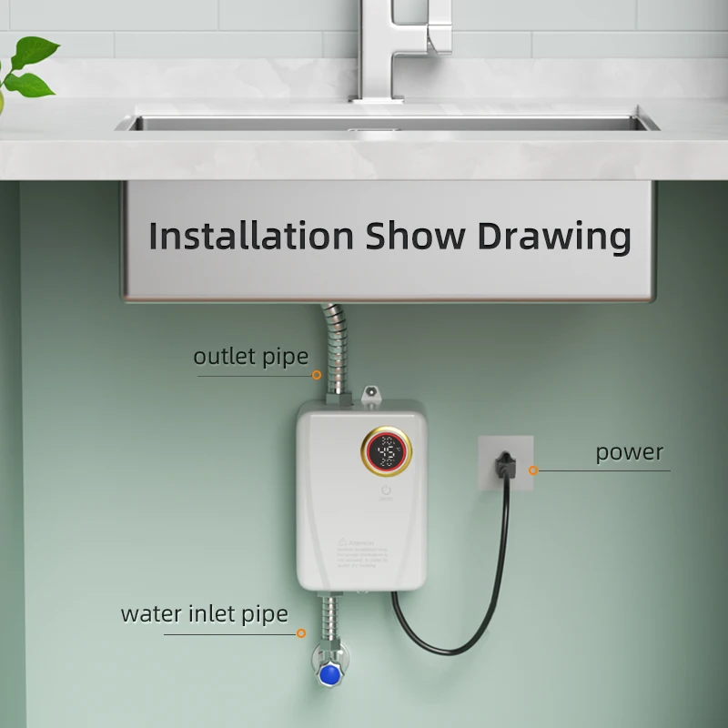 110V/220V Electric Water Heater Bathroom Kitchen Wall Mounted Instant Heating Water Heater 3S Hot Shower LCD Temperature Display