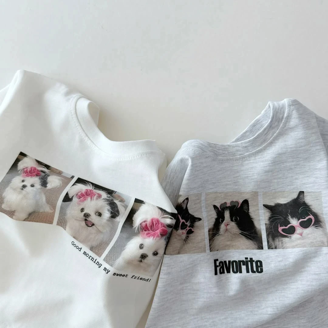 

Summer Toddler Costume Short Sleeve T-shirt Baby Boys and Girls Round Collar Cartoon T-shirt Tops Kids Clothes Simple T-shirt