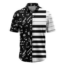 Retro Men's Shirt Music Piano Printed Short Sleeve Shirts Beach Casual Man Clothing Loose Oversized Hawaiian Shirts For Men 2024