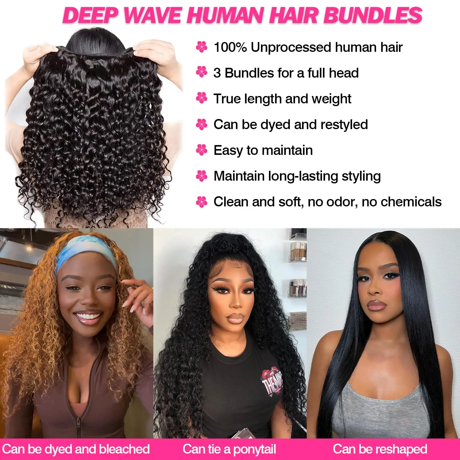 Пучки человеческих волос с глубокими волнами 18, 20, 22 дюйма, влажные и волнистые пучки человеческих волос, двойной уток, глубокое вьющееся плетение, 3 пучка, натуральный черный