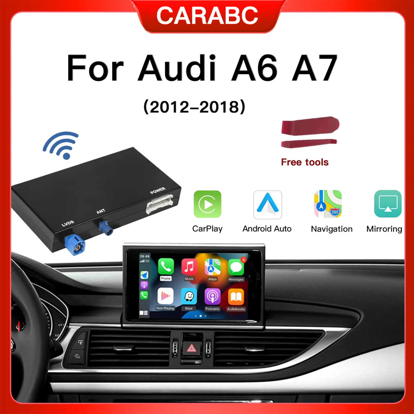 carabc Wireless CarPlay Android Auto Modul für Audi A6 A7 2012-2018 unterstützt Bluetooth-Audio und OEM-Rückfahrkamera CarPlay
