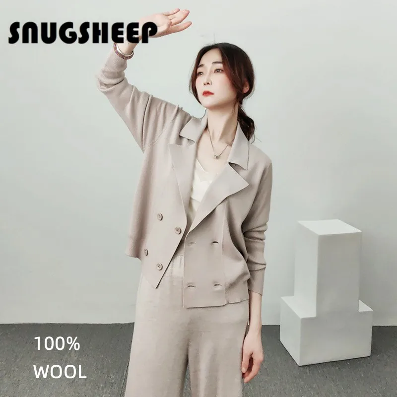 Suit style jacket fashion cardigan wool knit sweater woman top spring clothing womens sweaters korean women knitted white tops v