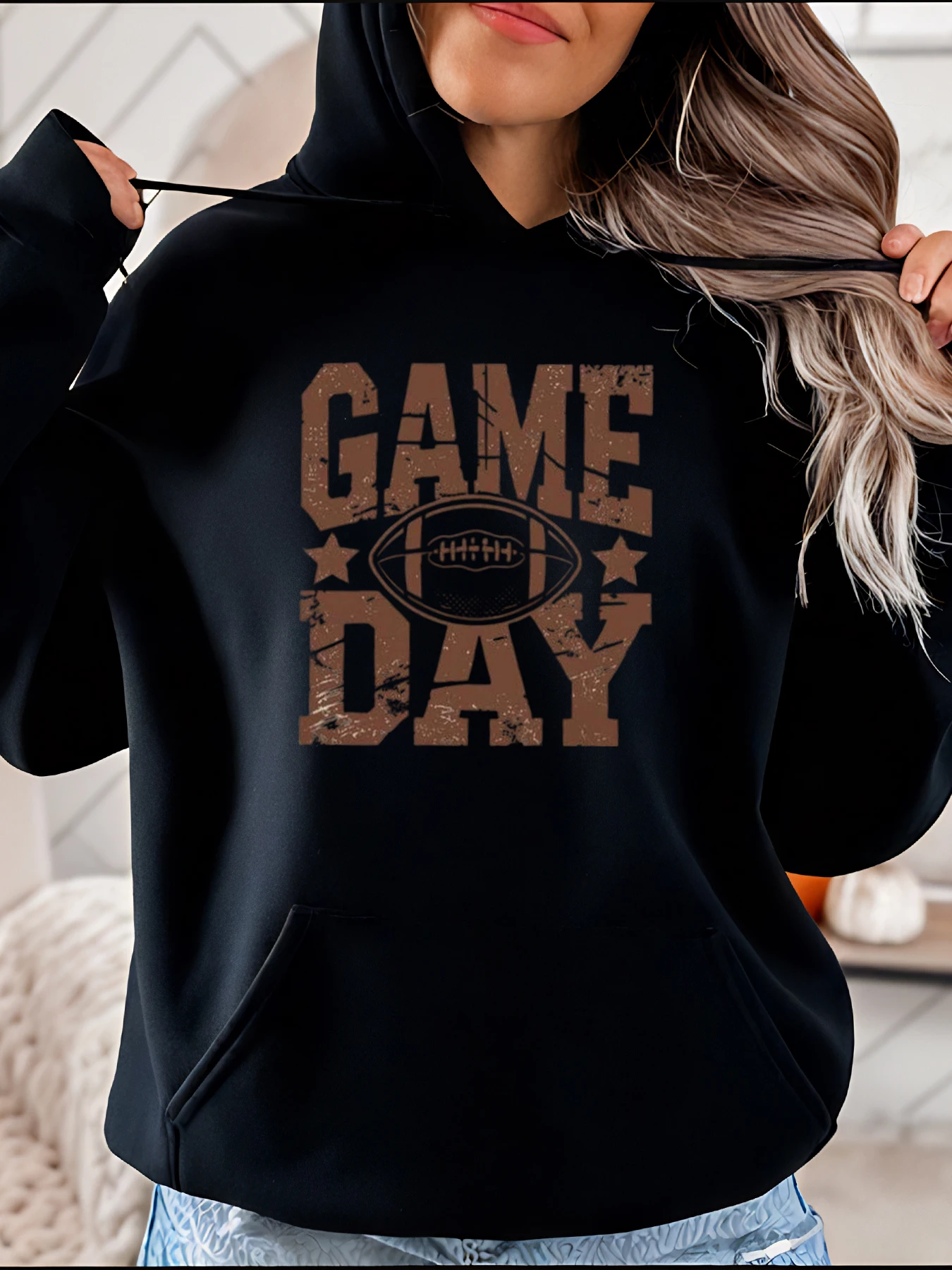 Sweat à capuche imprimé journée de jeu de Football pour femmes, pull-over de Style sportif décontracté pour Fans et joueurs 280