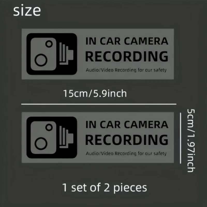 In Car Camera Recording Sticker 2PCS Vehicle Safety Warning Vinyl Decal Waterproof For Car Window Door Decoration