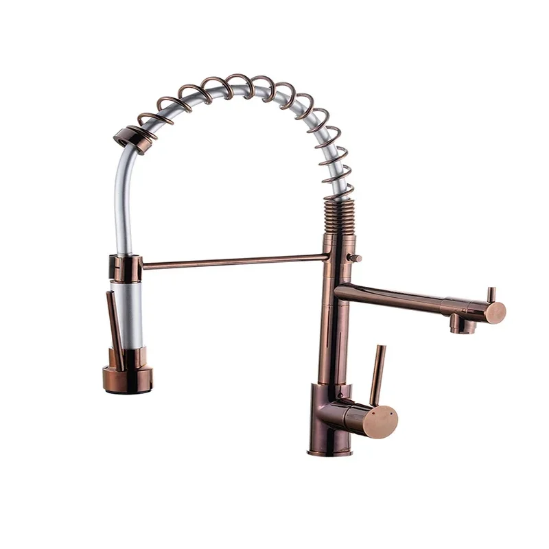 Chrome Spring Kitchen Faucet Pull-Down Dual Spouts 360° Swivel Handheld Sprayer Hot and Cold Kitchen Mixer Tap