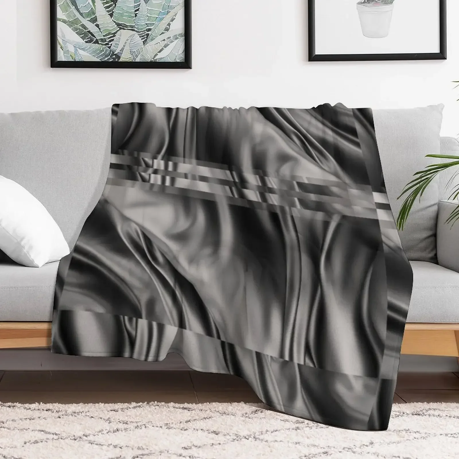 Dark Gray Black Abstract Swirls Wavy Spiral Textures Silk Satin Throw Blanket Hair Luxury Brand Soft Big Blankets