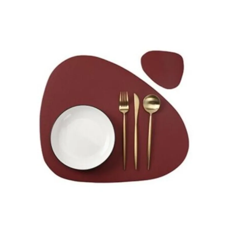 NONE 1/4/6 Sets Creme Tischset und Untersetzer-Set, ölbeständig, wasserdicht, für die Küche, unregelmäßige Form, PU-Leder, Tische, Matten, Pad, Café 7