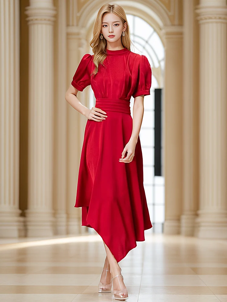 

Runway New Summer Fashion High Quality Women's Party Birthday Wine Red Purple Green Irregular Pretty Long Dresses For Women