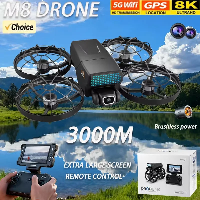 

Радиоуправляемый дрон M8 2026 года, 8K 5G, профессиональная HD-аэрофотосъемка, обход препятствий, дистанционное управление, квадрокоптер с двойной камерой, игрушка