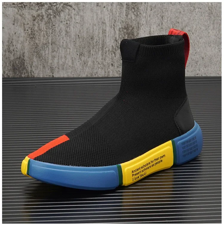 New Men Shoes Spring Summer Air Knit Casual Sock Shoes Fashion Colors Flat Skate Shoes Youth Slip-on Sneaker