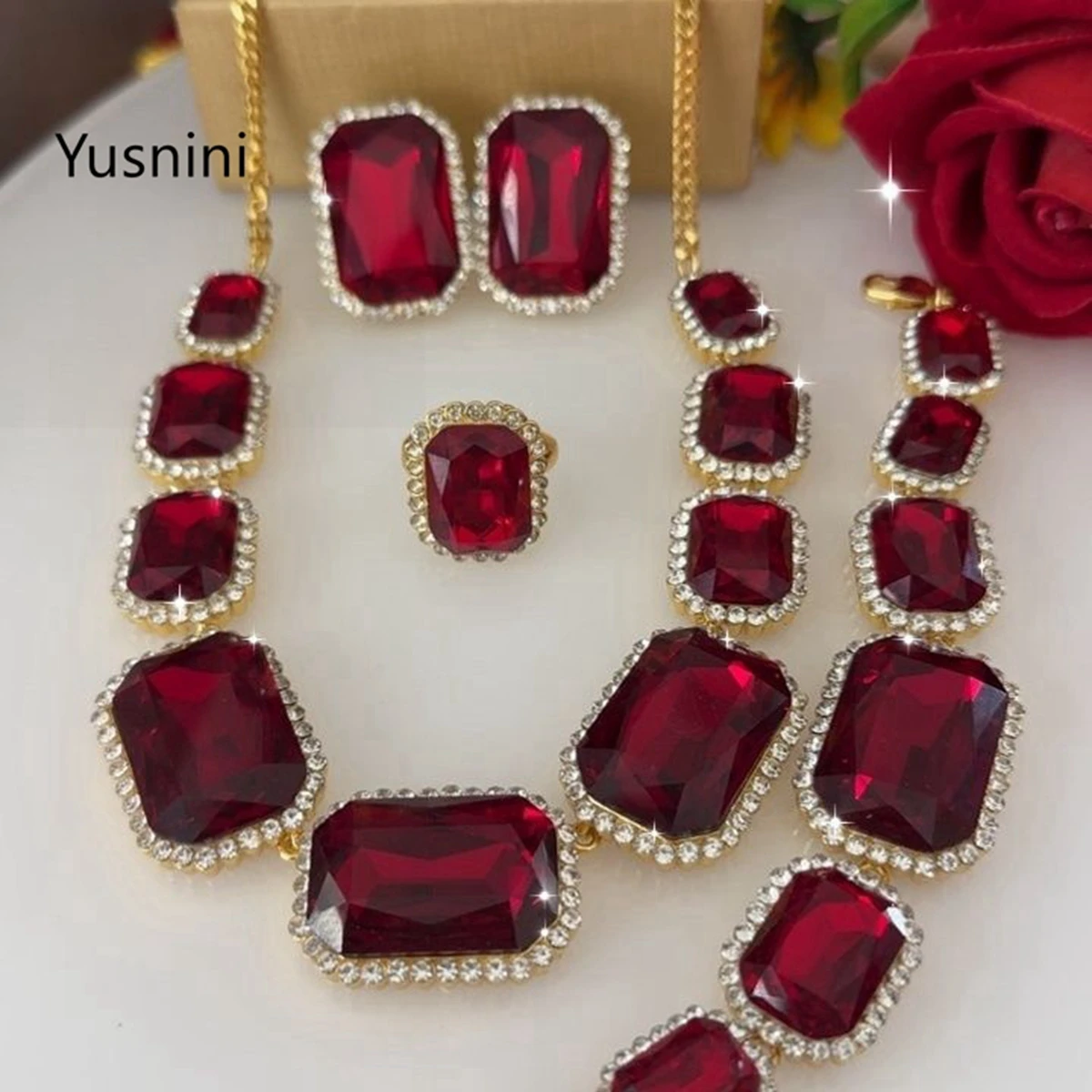 New Fashionable High-End Dubai 24K Gold Plated Necklace Earrings Rings Bracelet Romantic Wedding Party Jewelry Set for Lover 666