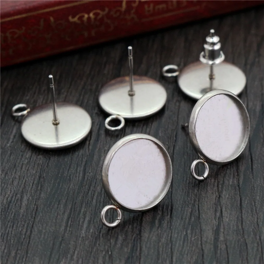 ( No Fade ) 12mm 10mm 8mm 6mm 14-20mm Stainless Steel Earring Studs,Earrings Blank/Base,Fit 6-20mm Glass Cabochons,Buttons