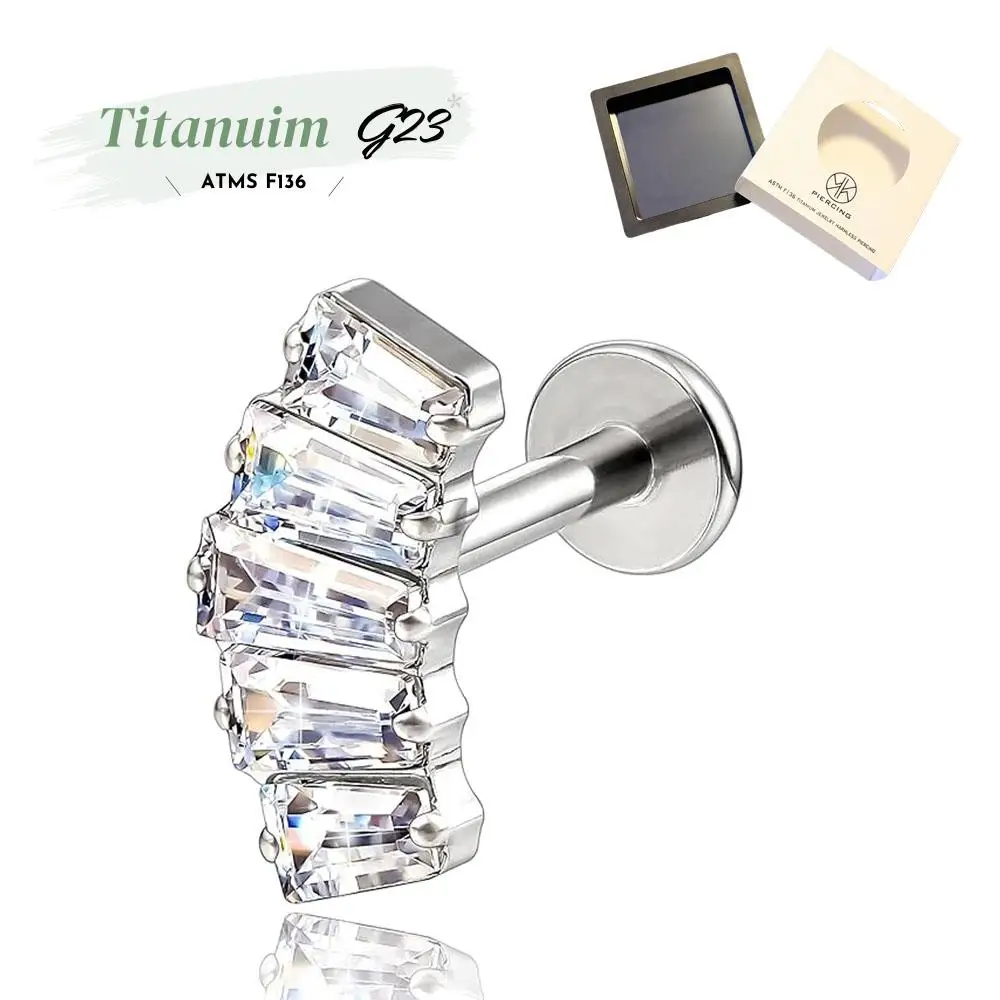 ATMS F136 التيتانيوم CZ 5A الزيركون المقابس الغضروف داخليا خيوط مسطحة الظهر أقراط Tragus ثقب المجوهرات مع هدية مربع #1