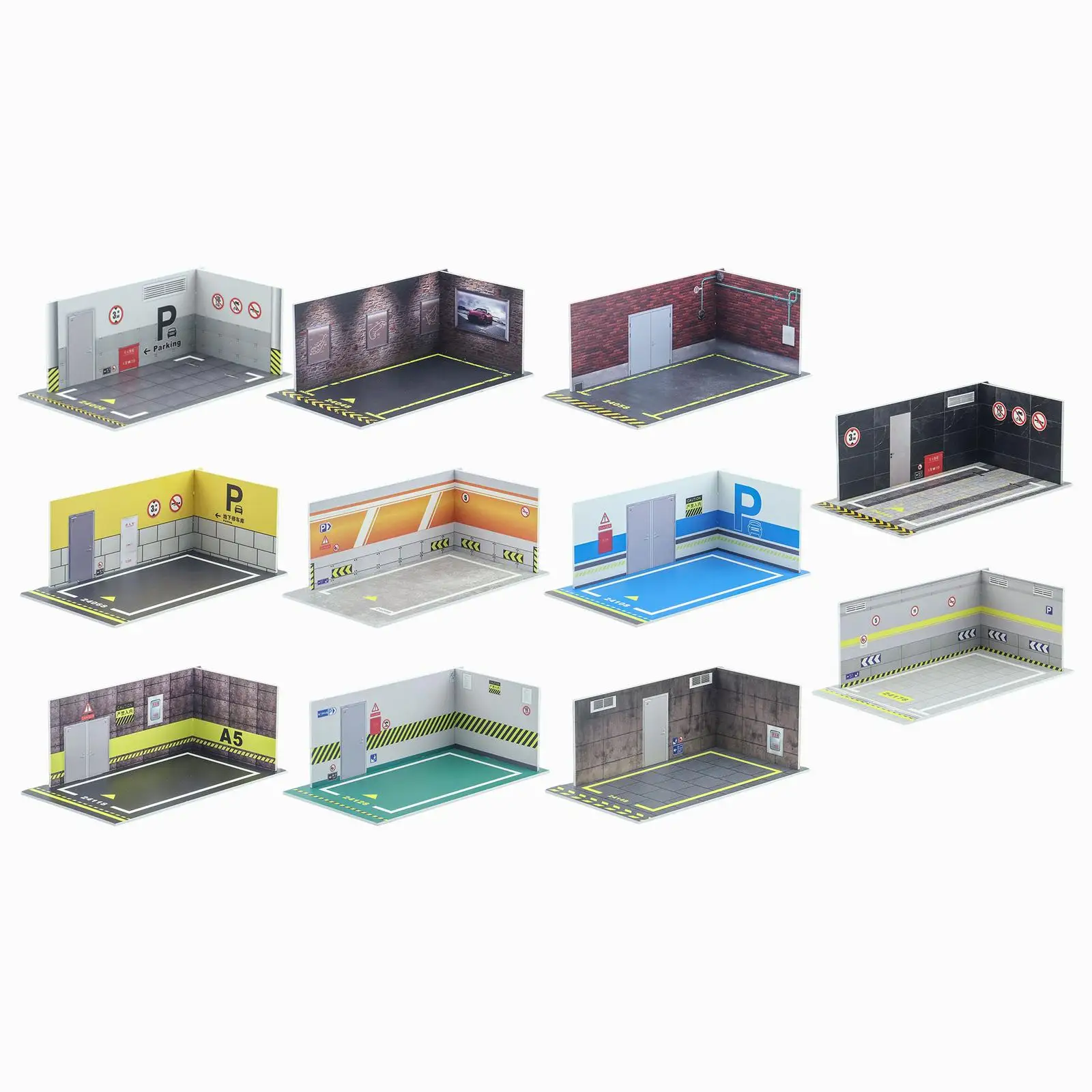 PVC รถรุ่น Diorama ที่จอดรถ 1/24 ที่จอดรถของเล่นโรงรถชุดพื้นหลัง