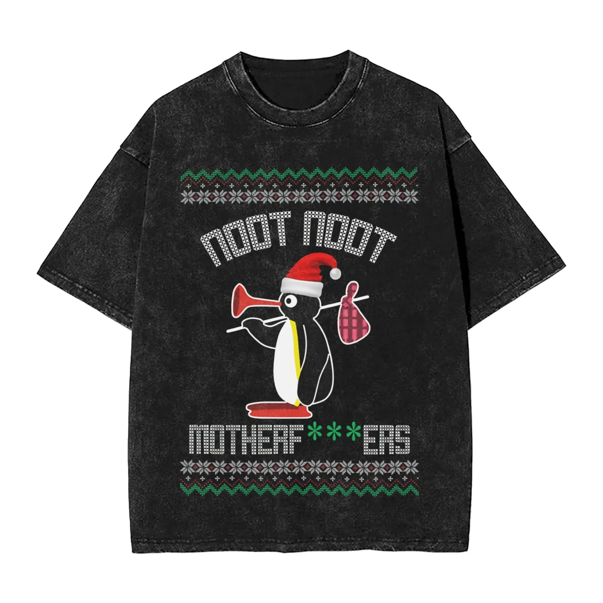 Funny Noot Noot Fu  ing Christmas Penguin Pingus Outfit Washed T Shirts Men Women Streetwear Hip Hop T-Shirts Summer  Tee Shirt