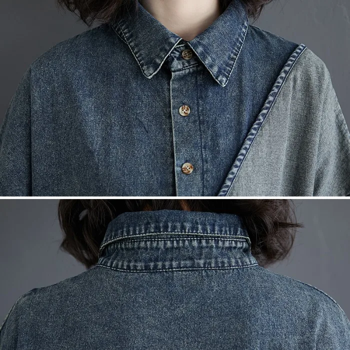 Primavera 2025 plus Size Jeans larghi midi da donna Dr Artistico Copertura di carne Dimagrante Splicing Dr Casual Pendolarismo Sle