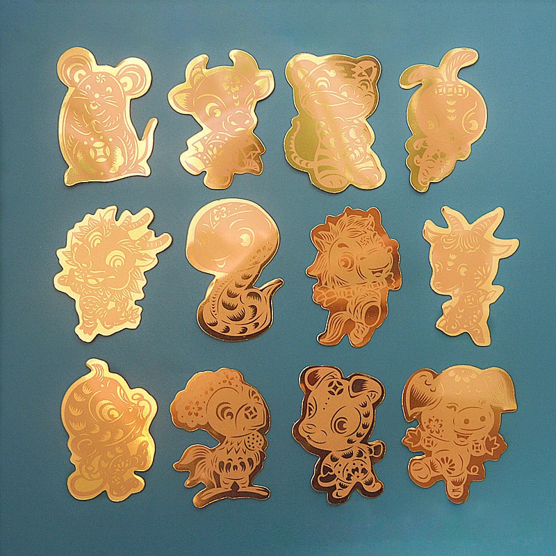 2024 Year Of The Dragon Chinese Zodiac Lucky Mobile Phone Sticker Auspicious Metal Sticker Home Decoration Animals Mouse Cow