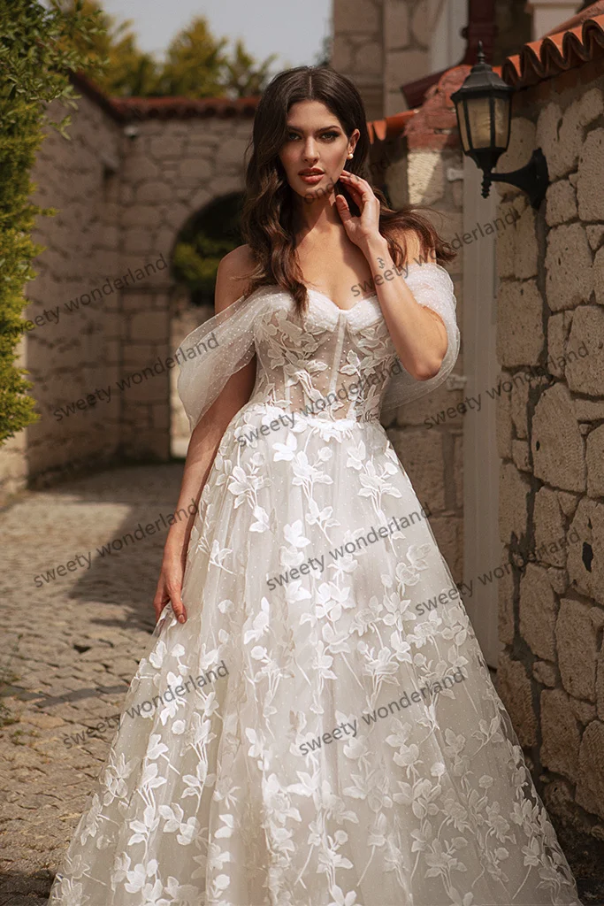 Vestido De novia De encaje Floral sin hombros para mujer, vestido De novia bohemio con Espalda descubierta, 2023