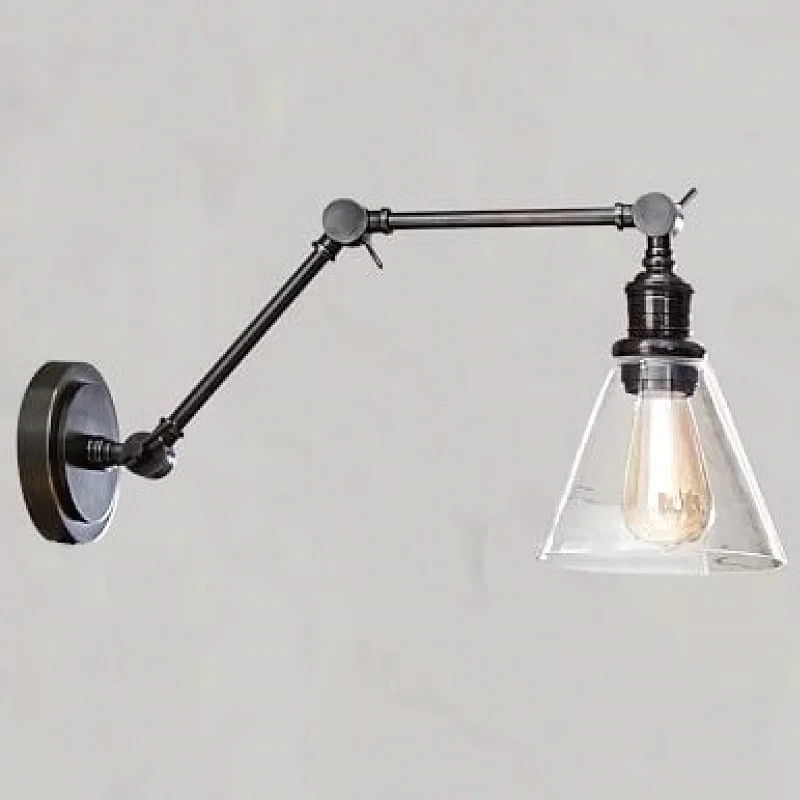 E27 Long Arm Foldable Wall Lamp Study Telescopic Learning Reading Bedside Lamp Modern Simple Bedroom Glass Wall Lamp