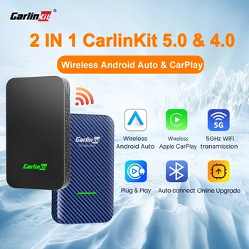 CarlinKit 5.0 무선 안드로이드 자동 카플레이, AIBox 무선 어댑터, 스포티파이 웨이즈, 자동차 내비게이션 박스, WiFi BT 무선 자동 연결 