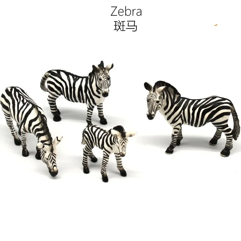 

Set 4 Zebra Family PVC Animals Ornaments Amateur Collection Children's Toys Scene Layout Accessories Home Decorative Figurines