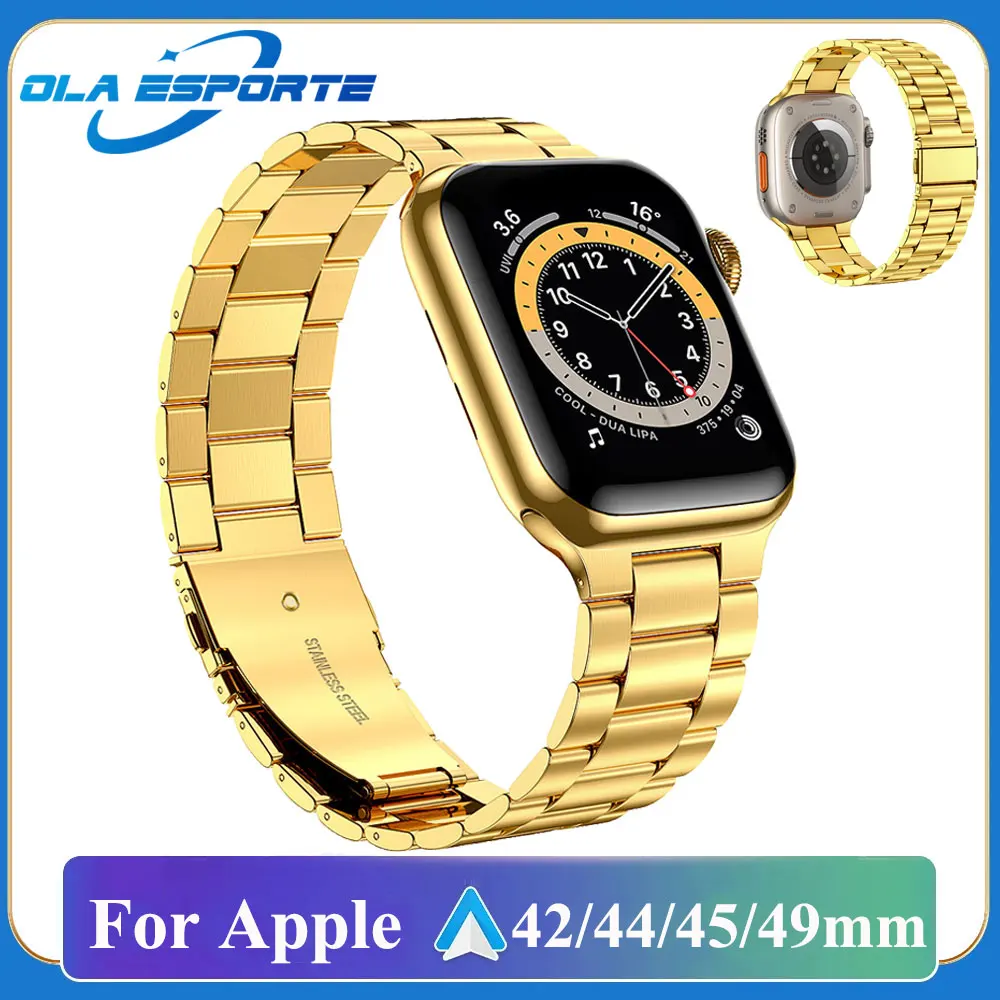 Gold Stainless Steel Strap For Apple Watch Ultra Band 49mm SmartWatch Bracelet IWatch 7 6 5 4 3 SE 8 45mm for Apple Ultra 2 Band