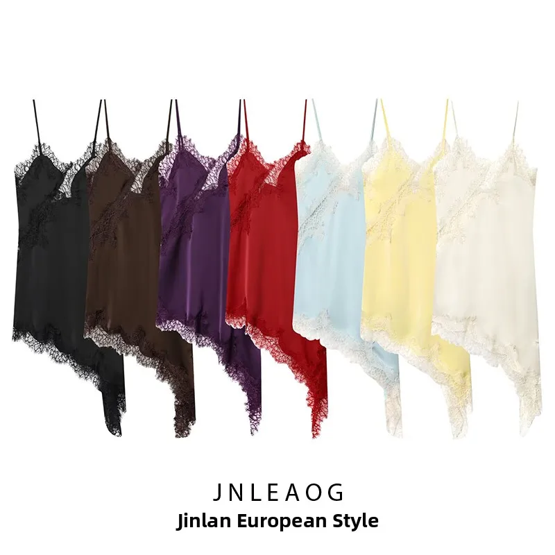 エレガントなレーストリムホルタードレス JNLEAOG 秋の新スタイルの女性のファッションデザイン多用途薄いポリエステル繊維ノースリーブ V ネックドレス
