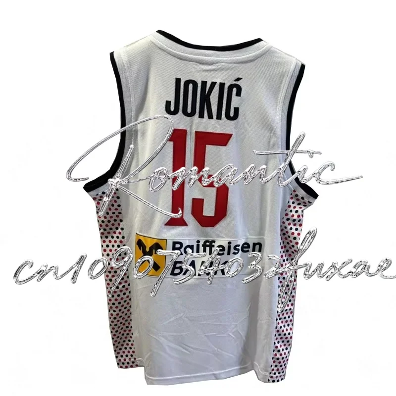 قمصان كرة السلة 2024 Srbija 15 Jokic جيرسي الخياطة والتطريز رخيصة عالية الجودة ملابس رياضية خارجية أزرق كحلي أبيض موضة