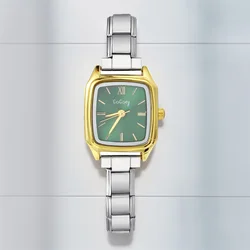 URING Trendy Temperament Green Gold Color Quartz Watch Stainless Steel Strap Width 9mm Light Luxury ​Female Women Hand Watch