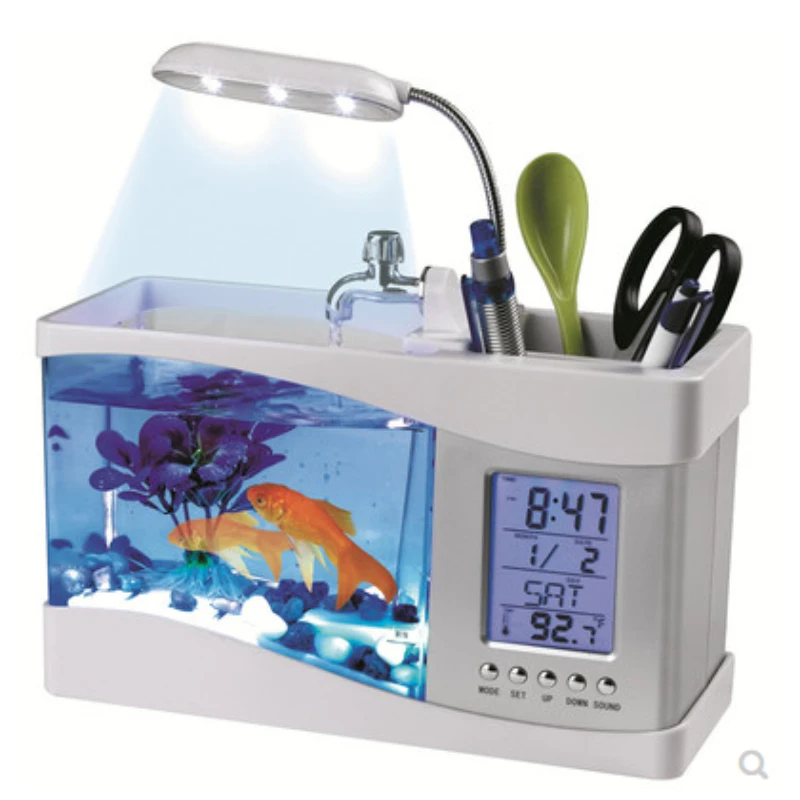 Hj1 Mini Fish Bowl Fish Farming Artifact Aquarium Household Small Desktop Decoration Table Lamp Multifunctional